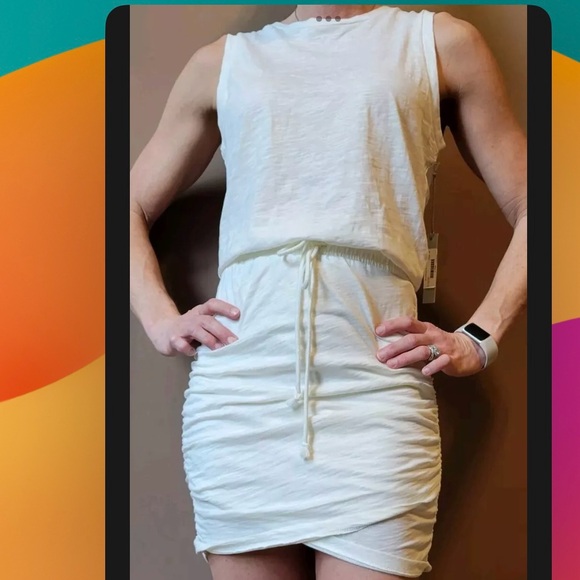 NWT Tart Collections White Ivory organic slub cotton ruched sides on skirt XS S - Picture 5 of 14